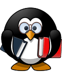 Illustration eines Pinguins mit Büchern